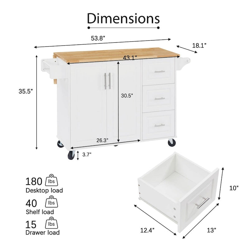 Rolling Kitchen Island Cart, Kitchen Island with Drop Leaf Counter top and Barn Door