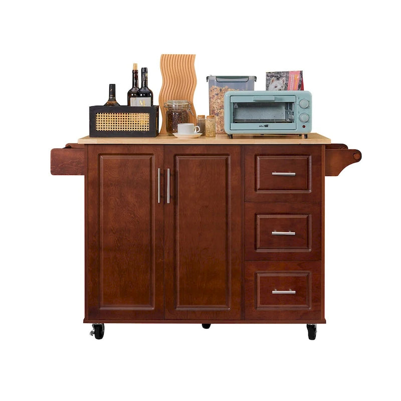 Kitchen Island with Drop Leaf Countertop,Rolling Kitchen Island Cart,Barn Door Kitchen Island Table with Storage Cabinet