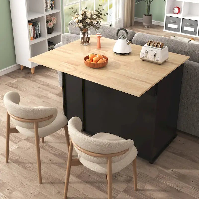 Kitchen Island with Drop Leaf,Kitchen Storage Cart with 3 Tier Pull Out Cabinet Organizer,Kitchen Cart on Wheels with Towel Rack