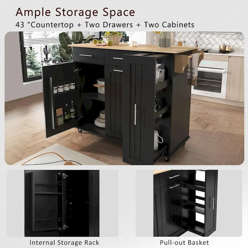 Kitchen Island with Drop Leaf,Kitchen Storage Cart with 3 Tier Pull Out Cabinet Organizer,Kitchen Cart on Wheels with Towel Rack