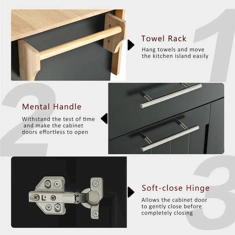Kitchen Island with Drop Leaf,Kitchen Storage Cart with 3 Tier Pull Out Cabinet Organizer,Kitchen Cart on Wheels with Towel Rack