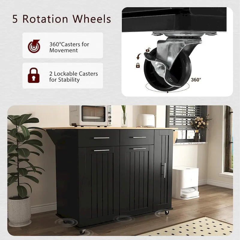 Kitchen Island with Drop Leaf,Kitchen Storage Cart with 3 Tier Pull Out Cabinet Organizer,Kitchen Cart on Wheels with Towel Rack