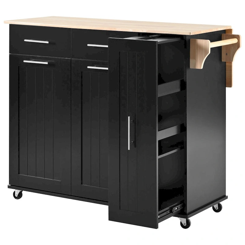 Kitchen Island with Drop Leaf,Kitchen Storage Cart with 3 Tier Pull Out Cabinet Organizer,Kitchen Cart on Wheels with Towel Rack