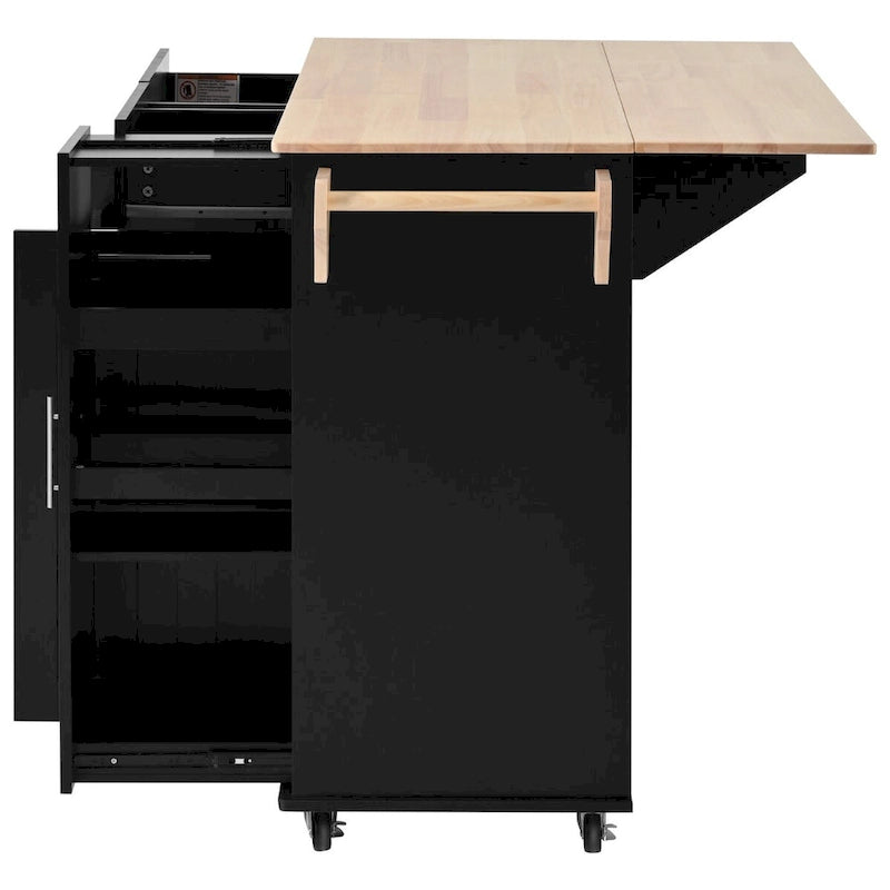 Kitchen Island with Drop Leaf,Kitchen Storage Cart with 3 Tier Pull Out Cabinet Organizer,Kitchen Cart on Wheels with Towel Rack