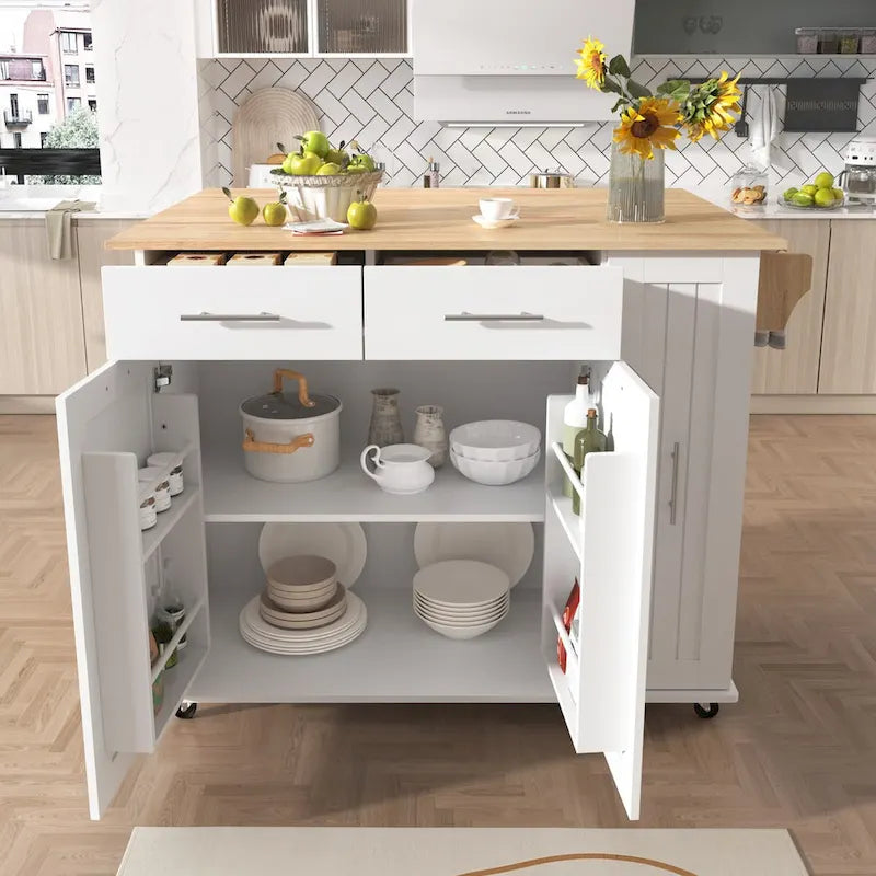 Kitchen Island with Drop Leaf,Kitchen Storage Cart with 3 Tier Pull Out Cabinet Organizer,Kitchen Cart on Wheels with Towel Rack