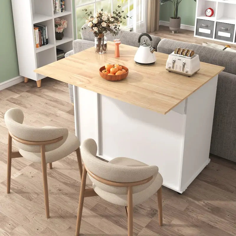 Kitchen Island with Drop Leaf,Kitchen Storage Cart with 3 Tier Pull Out Cabinet Organizer,Kitchen Cart on Wheels with Towel Rack