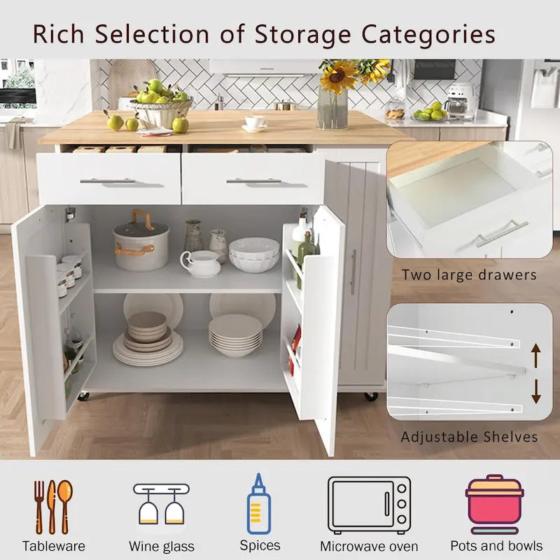 Kitchen Island with Drop Leaf,Kitchen Storage Cart with 3 Tier Pull Out Cabinet Organizer,Kitchen Cart on Wheels with Towel Rack