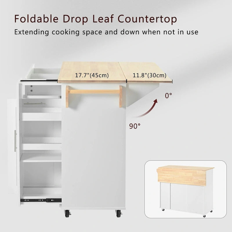 Kitchen Island with Drop Leaf,Kitchen Storage Cart with 3 Tier Pull Out Cabinet Organizer,Kitchen Cart on Wheels with Towel Rack