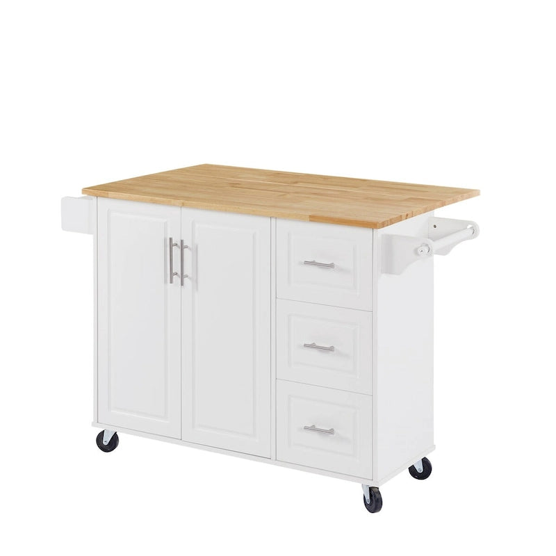 Kitchen Island with Drop Leaf Countertop, Barn Door Kitchen Island Table, Storage Cabinet and Tower Rack, Island Table On Wheels