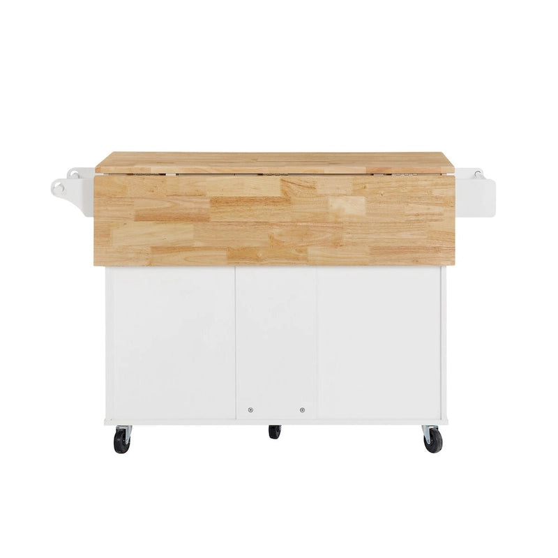 Kitchen Island with Drop Leaf Countertop, Barn Door Kitchen Island Table, Storage Cabinet and Tower Rack, Island Table On Wheels