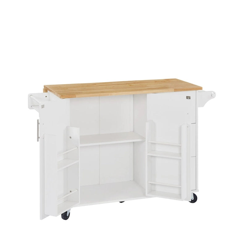 Kitchen Island with Drop Leaf Countertop, Barn Door Kitchen Island Table, Storage Cabinet and Tower Rack, Island Table On Wheels