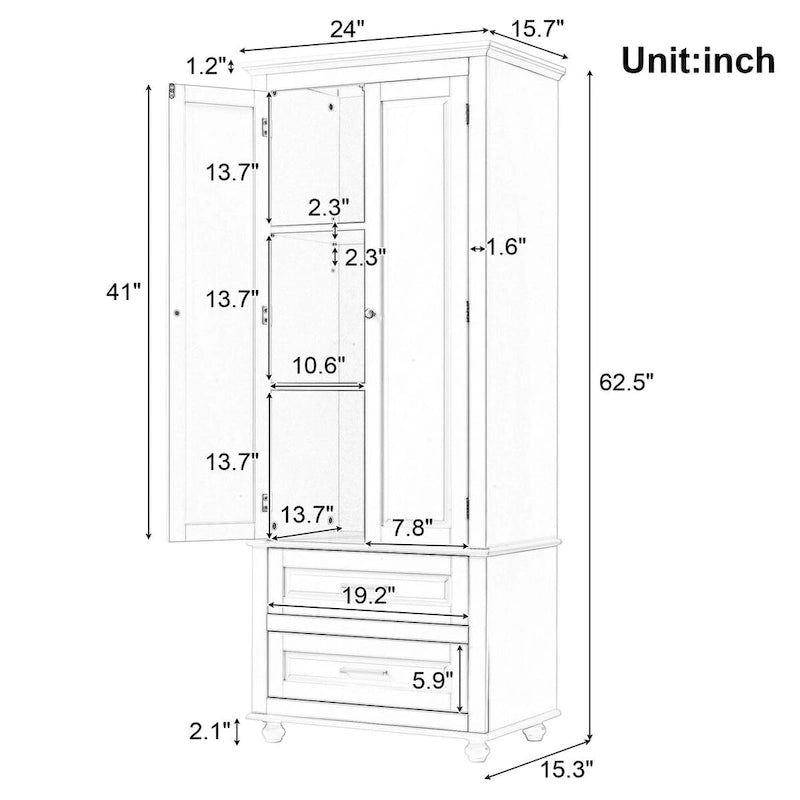 Tall Storage Cabinet with Two Drawers for Bathroom/Office