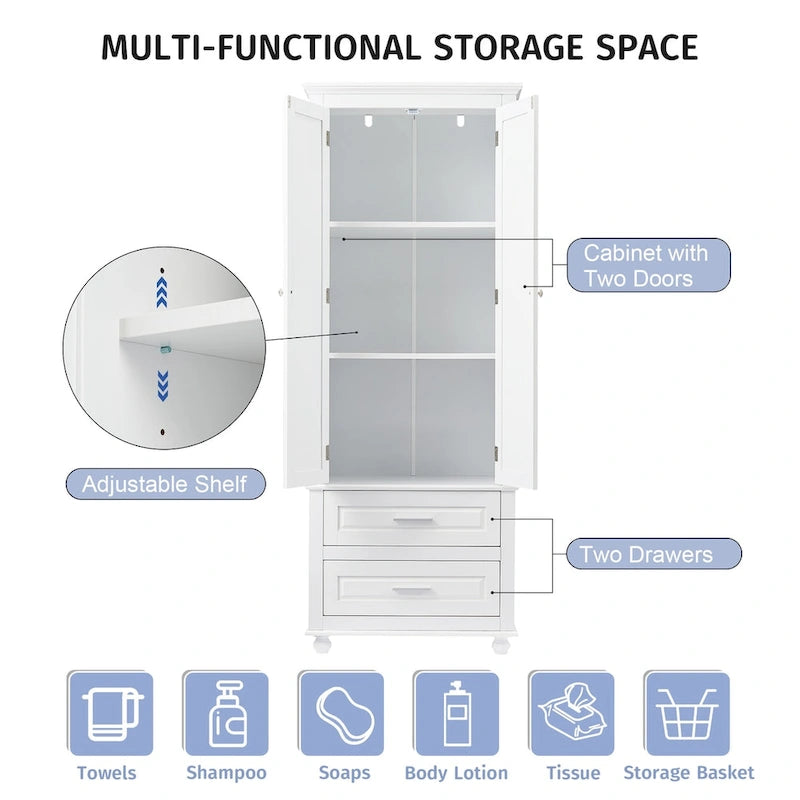 Tall Storage Cabinet with Two Drawers for Bathroom/Office
