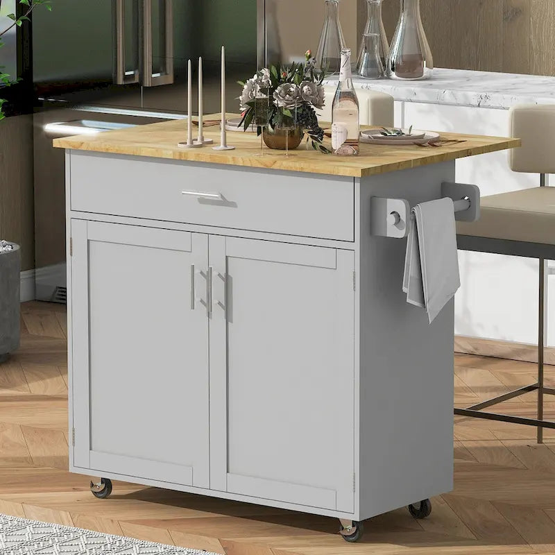Rolling Kitchen Island with Divider and Internal Storage Rack