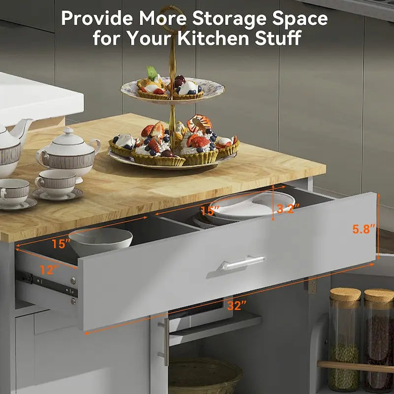 Rolling Kitchen Island with Divider and Internal Storage Rack