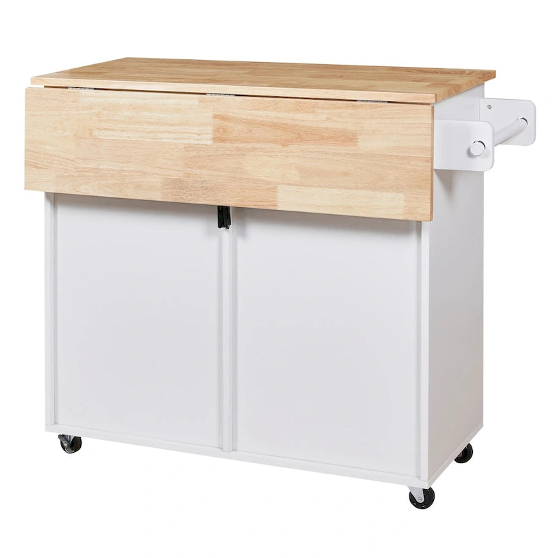 Rolling Kitchen Island with Divider and Internal Storage Rack