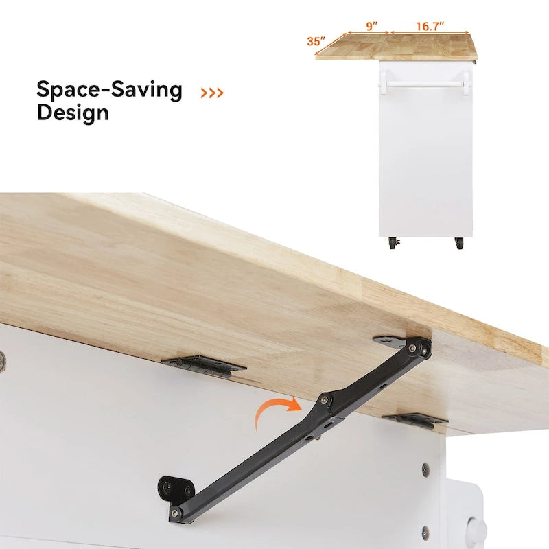 Rolling Kitchen Island with Divider and Internal Storage Rack