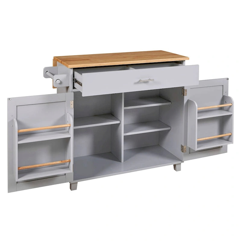Rolling Kitchen Island with Divider and Internal Storage Rack