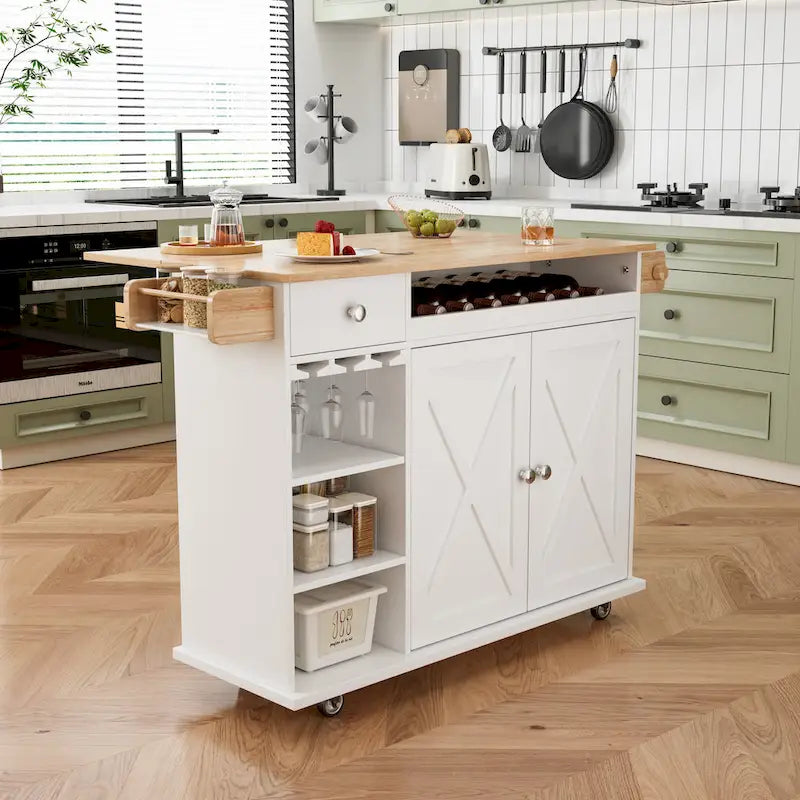 Kitchen Island Cart with Solid Wood Top and Rolling Wheels