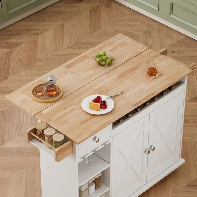 Kitchen Island Cart with Solid Wood Top and Rolling Wheels