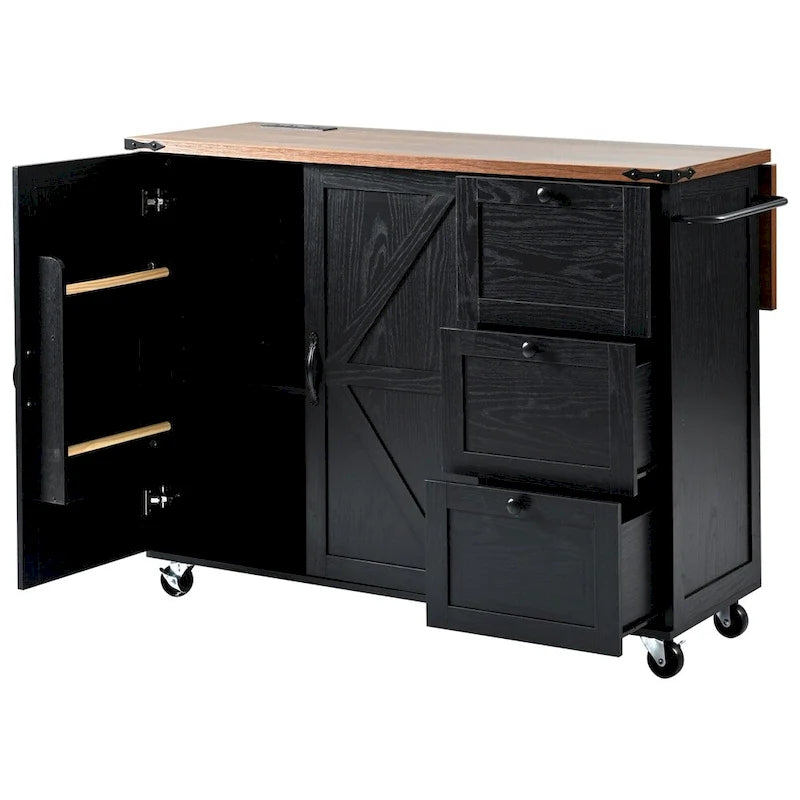 54.5Wood Rolling Kitchen Island w/ Power Outlet,Internal Storage Rack