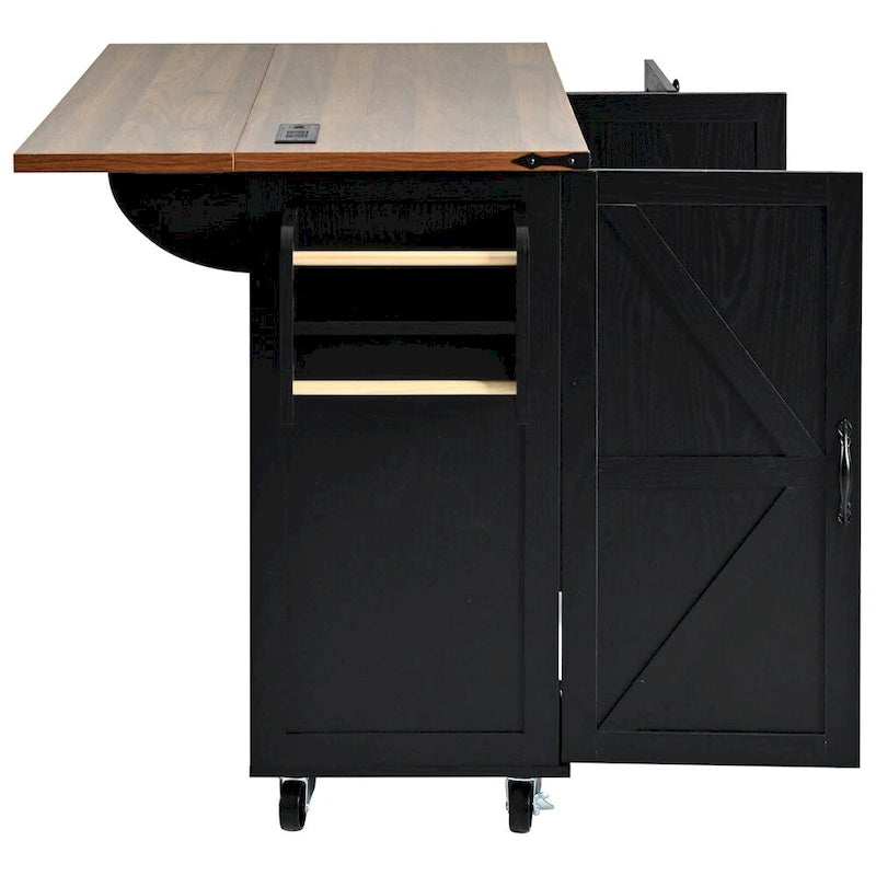 54.5Wood Rolling Kitchen Island w/ Power Outlet,Internal Storage Rack