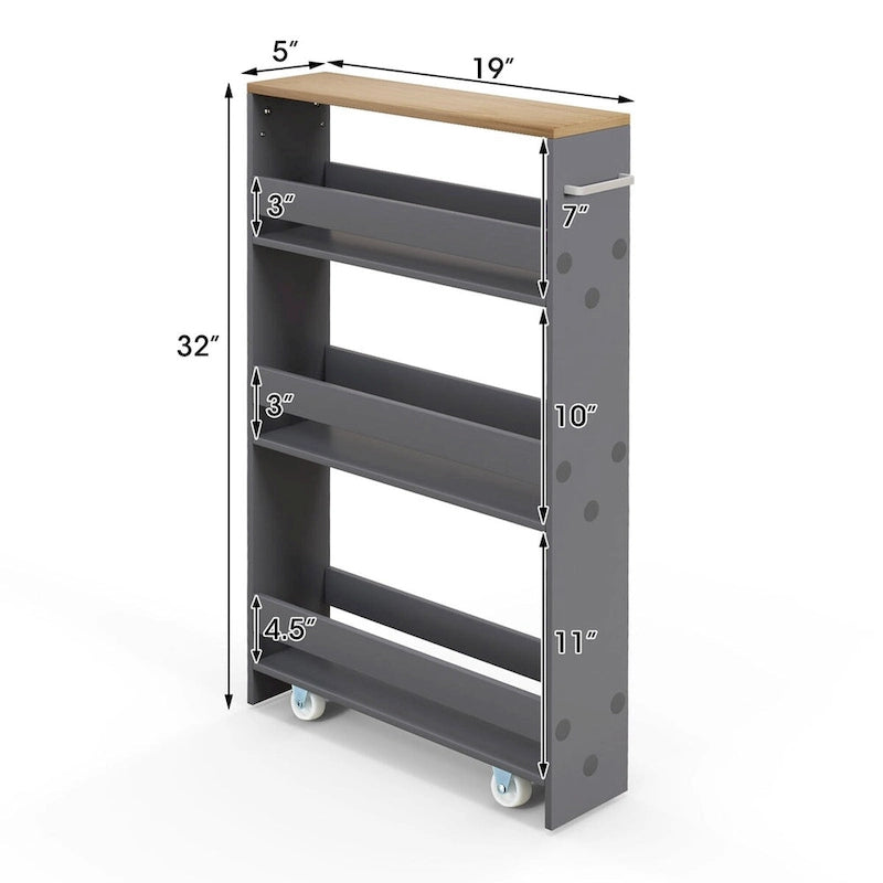 Rolling Kitchen Slim Storage Cart Mobile Shelving Organizer w/ Handle