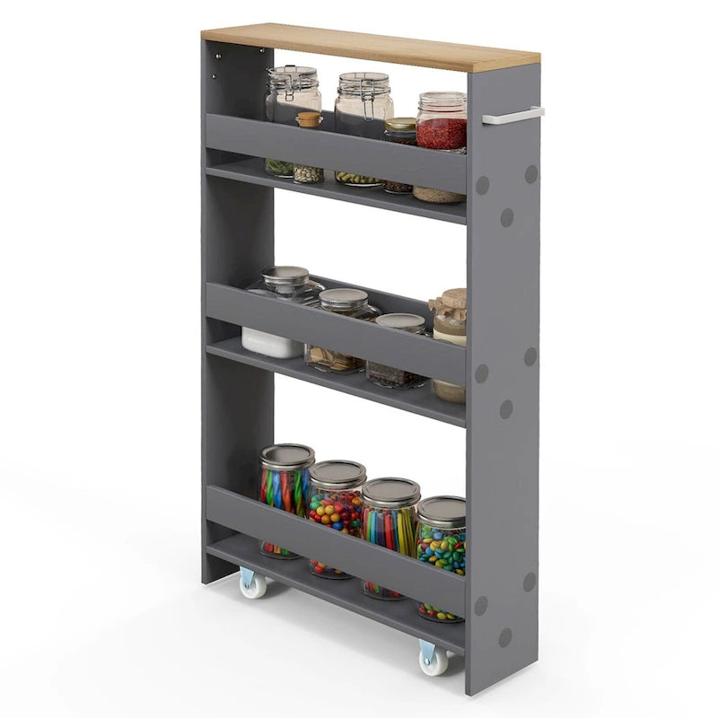 Rolling Kitchen Slim Storage Cart Mobile Shelving Organizer w/ Handle