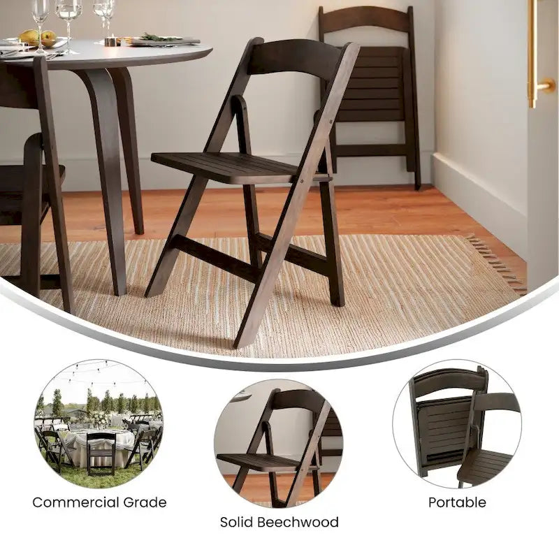 Commercial Grade Solid Wood Portable Folding Dining Chair - 17.5W x 18D x 31.25H
