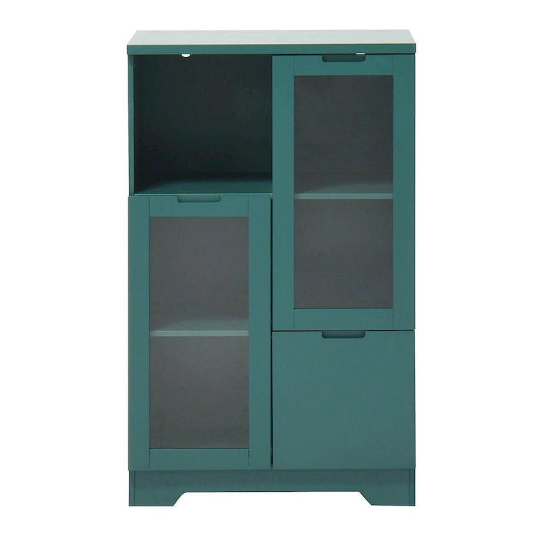 Wooden Floor Cabinet with 2 Glass Doors and 2 Storage Space