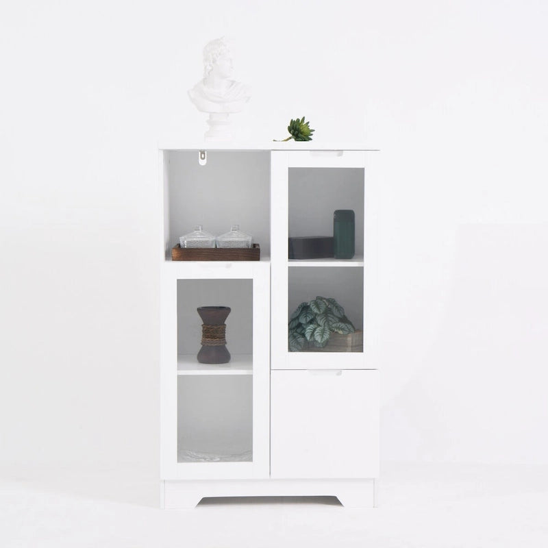 Wooden Floor Cabinet with 2 Glass Doors and 2 Storage Space