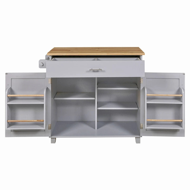 39W Kitchen Island with Storage and Rubber Wood Top - N/A