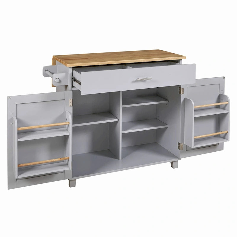 39W Kitchen Island with Storage and Rubber Wood Top - N/A
