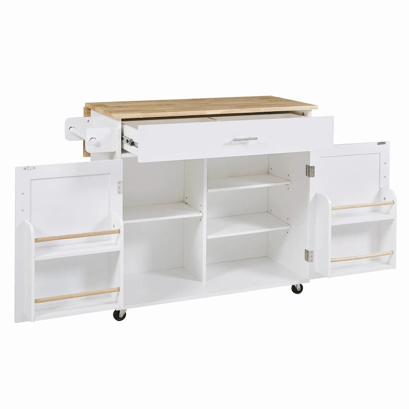 39W Kitchen Island with Storage and Rubber Wood Top - N/A