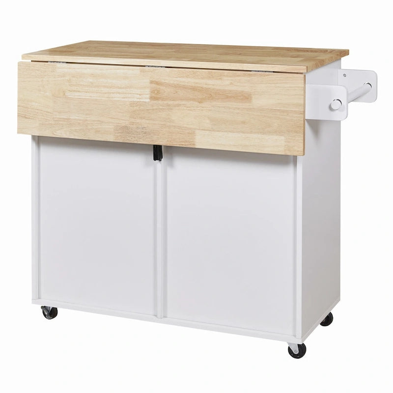 39W Kitchen Island with Storage and Rubber Wood Top - N/A