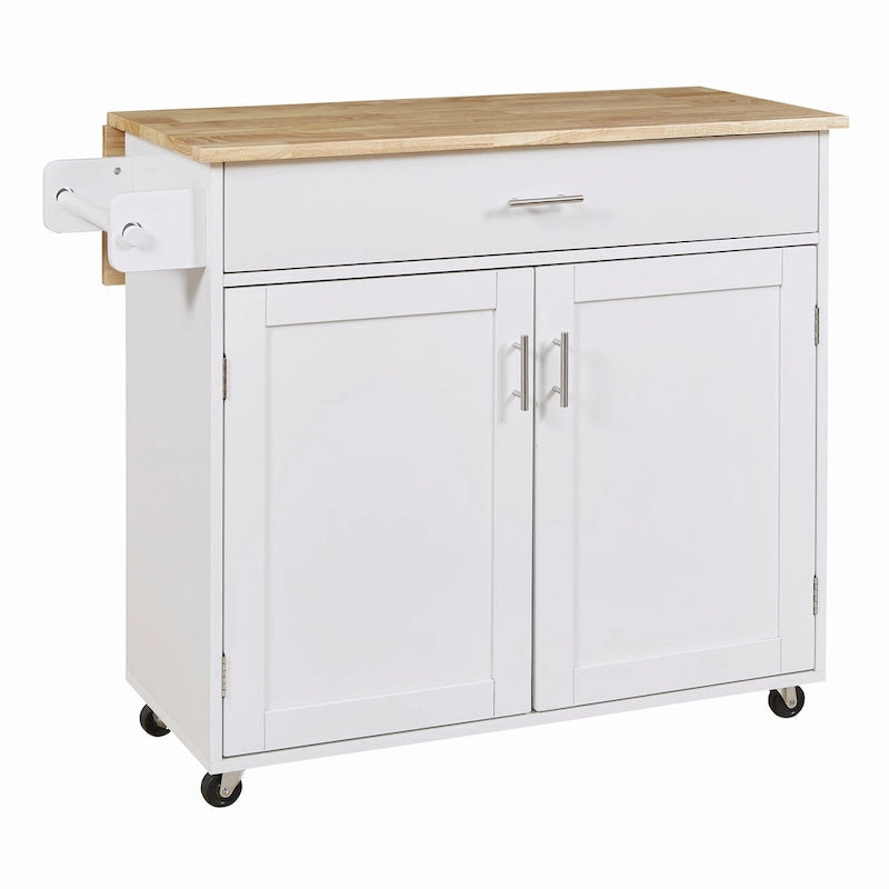 39W Kitchen Island with Storage and Rubber Wood Top - N/A