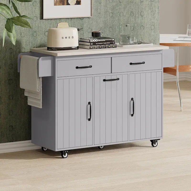 43.8W Kitchen Island with Trash Can Storage Cabinet - N/A