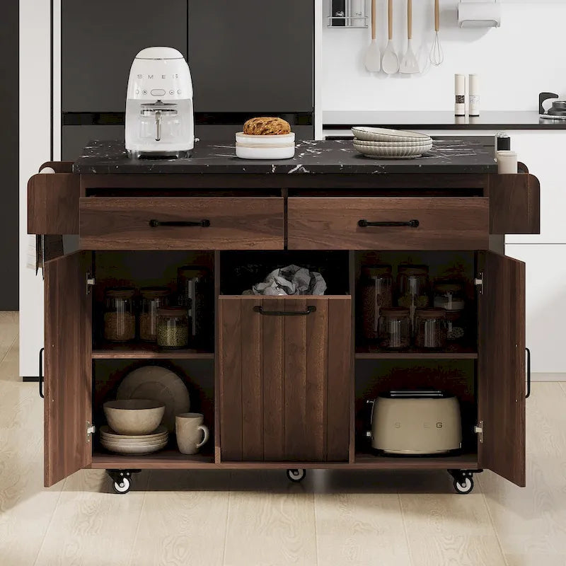 43.8W Kitchen Island with Trash Can Storage Cabinet - N/A