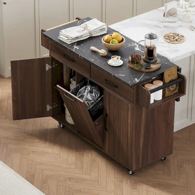 43.8W Kitchen Island with Trash Can Storage Cabinet - N/A