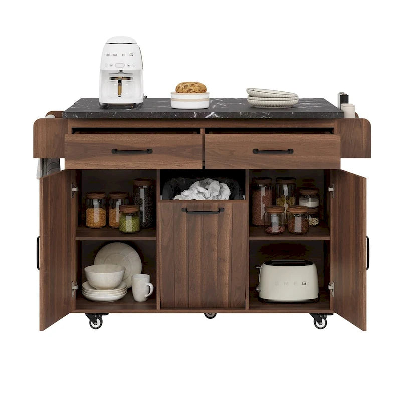 43.8W Kitchen Island with Trash Can Storage Cabinet - N/A