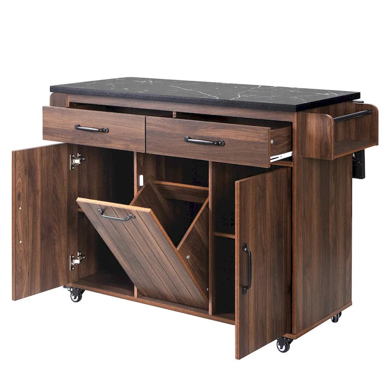 43.8W Kitchen Island with Trash Can Storage Cabinet - N/A