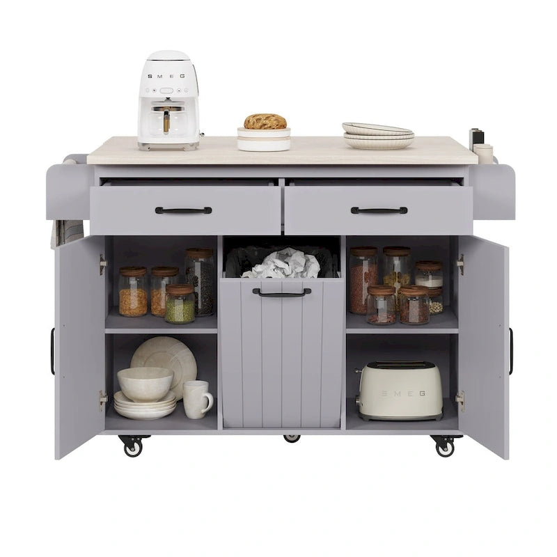 43.8W Kitchen Island with Trash Can Storage Cabinet - N/A