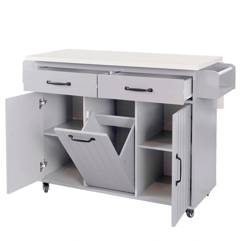 43.8W Kitchen Island with Trash Can Storage Cabinet - N/A