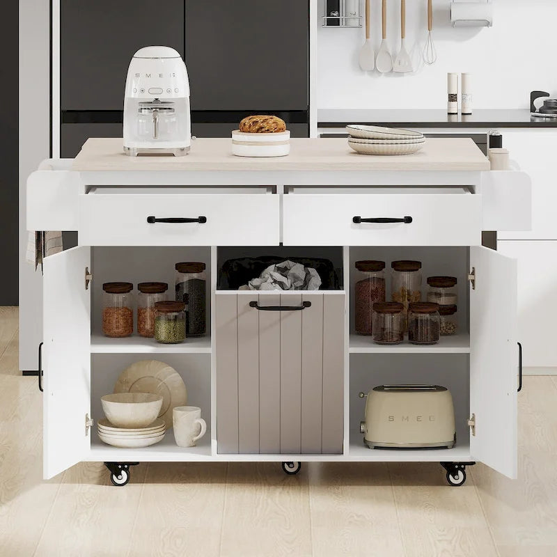 43.8W Kitchen Island with Trash Can Storage Cabinet - N/A