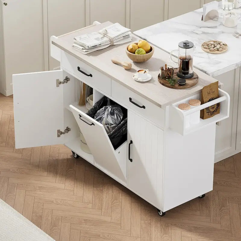 43.8W Kitchen Island with Trash Can Storage Cabinet - N/A