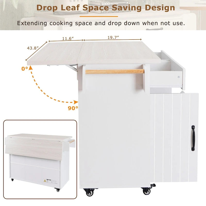 43.8W Kitchen Island with Trash Can Storage Cabinet - N/A