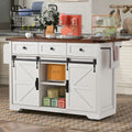 53.7 Kitchen Island, Power Outlet, 2 Sliding Barn Door Kitchen Storage Island Drop Leaf, Rack Rolling Kitchen Cart on Wheels