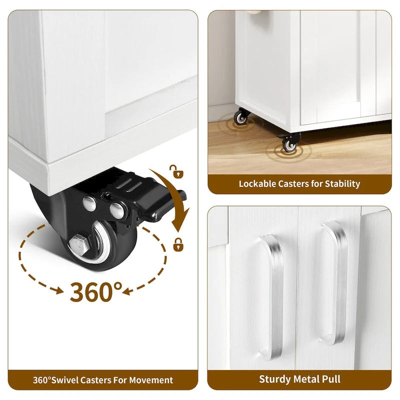 Rolling Kitchen Island on Wheels with Drawer Open Shelves & Doors