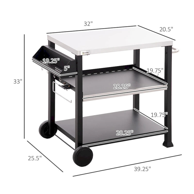 Three-Shelf Outdoor Grill Cart