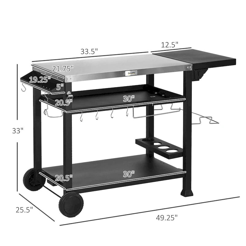 Outdoor Grill Cart with Foldable Side Table